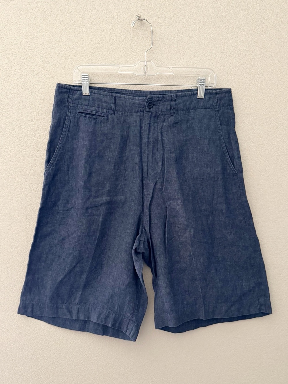 Armani Collezioni Mens Linen Shorts 34 Blue Casual Coastal Minimalist Vacation